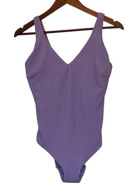 Bravissimo Cancun One Piece Swimsuit 34H US Lavender Purple Ribbed Underwire Bra